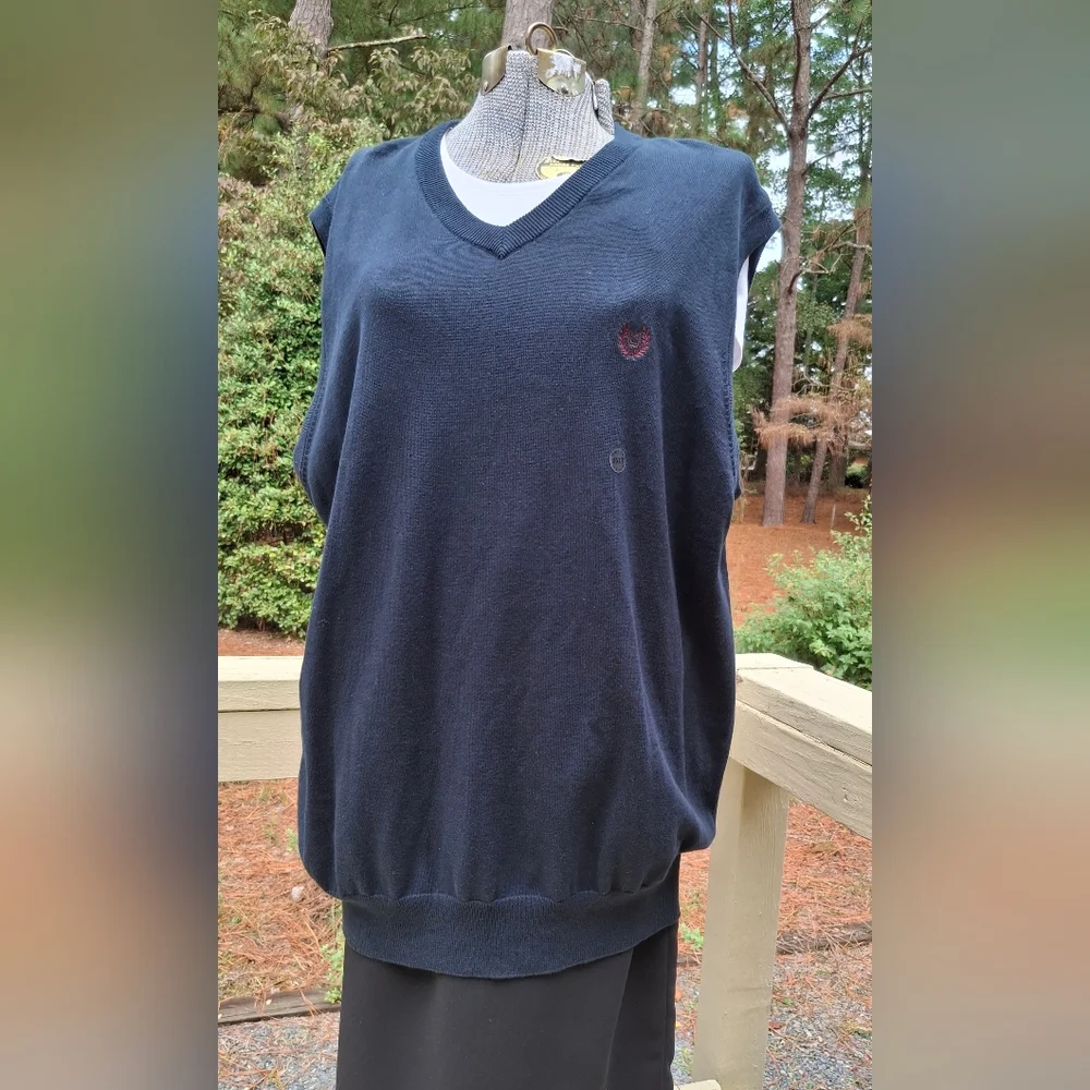 Men's New Navy Blue Chaps V-Neck Sleeveless Sweater Vest Size 2XLT